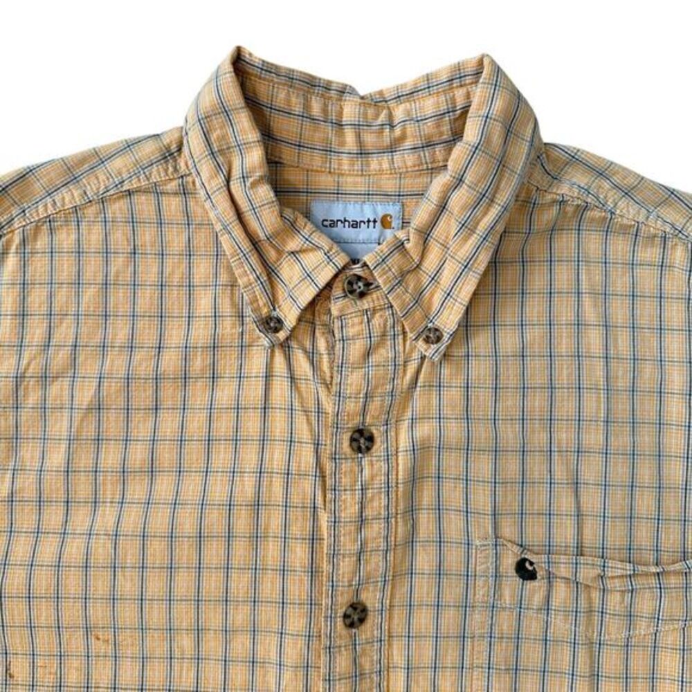 Carhartt Plaid Button Down Short Sleeve Casual‎ Work Shirt Yellow Mens XL
